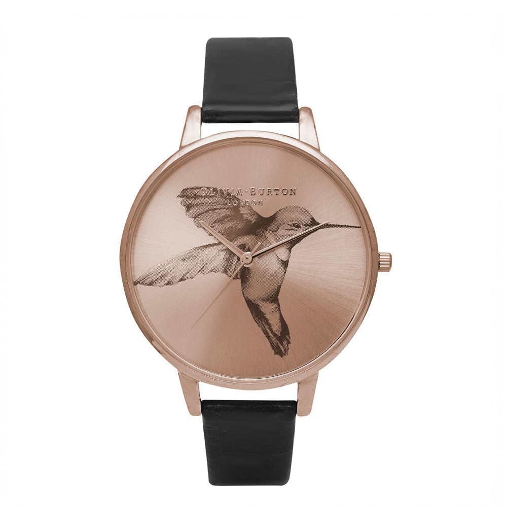 Animal Motif Hummingbird - Black & Rose Gold