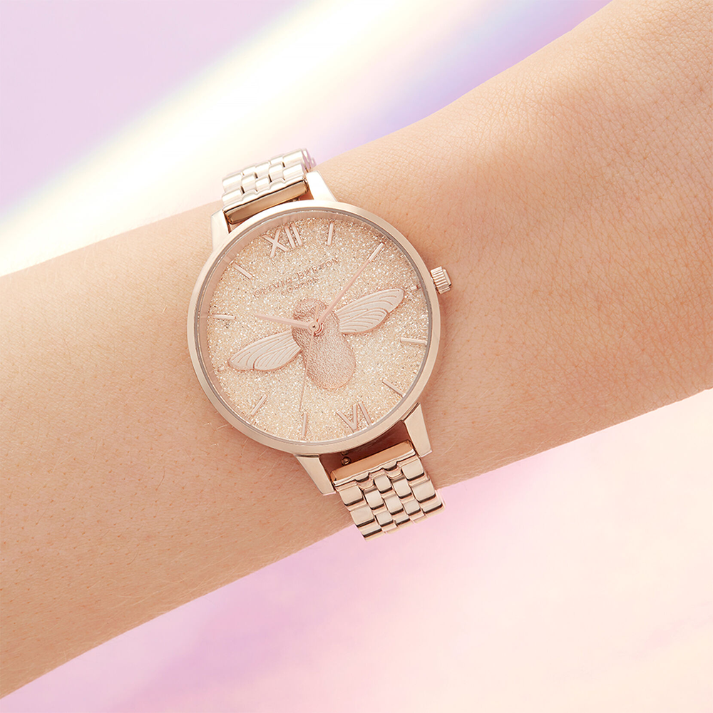 Olivia Burton Glitter Dial 3D Bee Pale Rose Gold – A Little