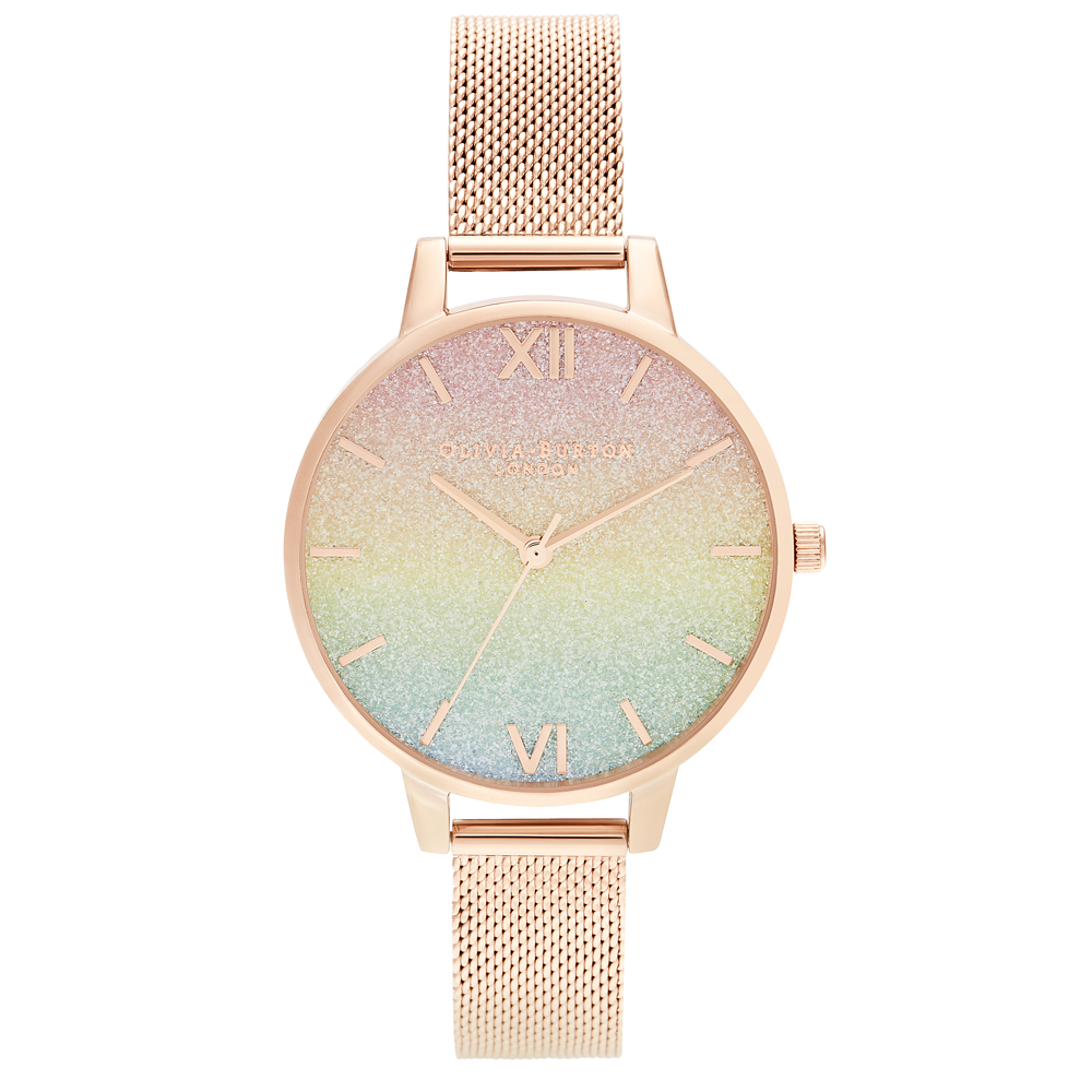 Glitter Dial - Rainbow & Rose Gold Mesh