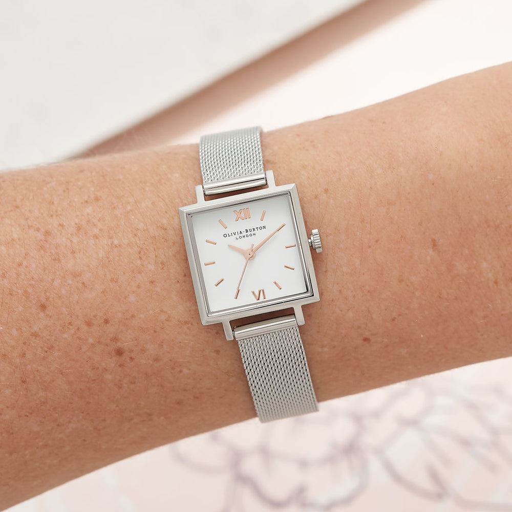 
                      
                        Midi Square Dial - Rose Gold & Silver Mesh
                      
                    
