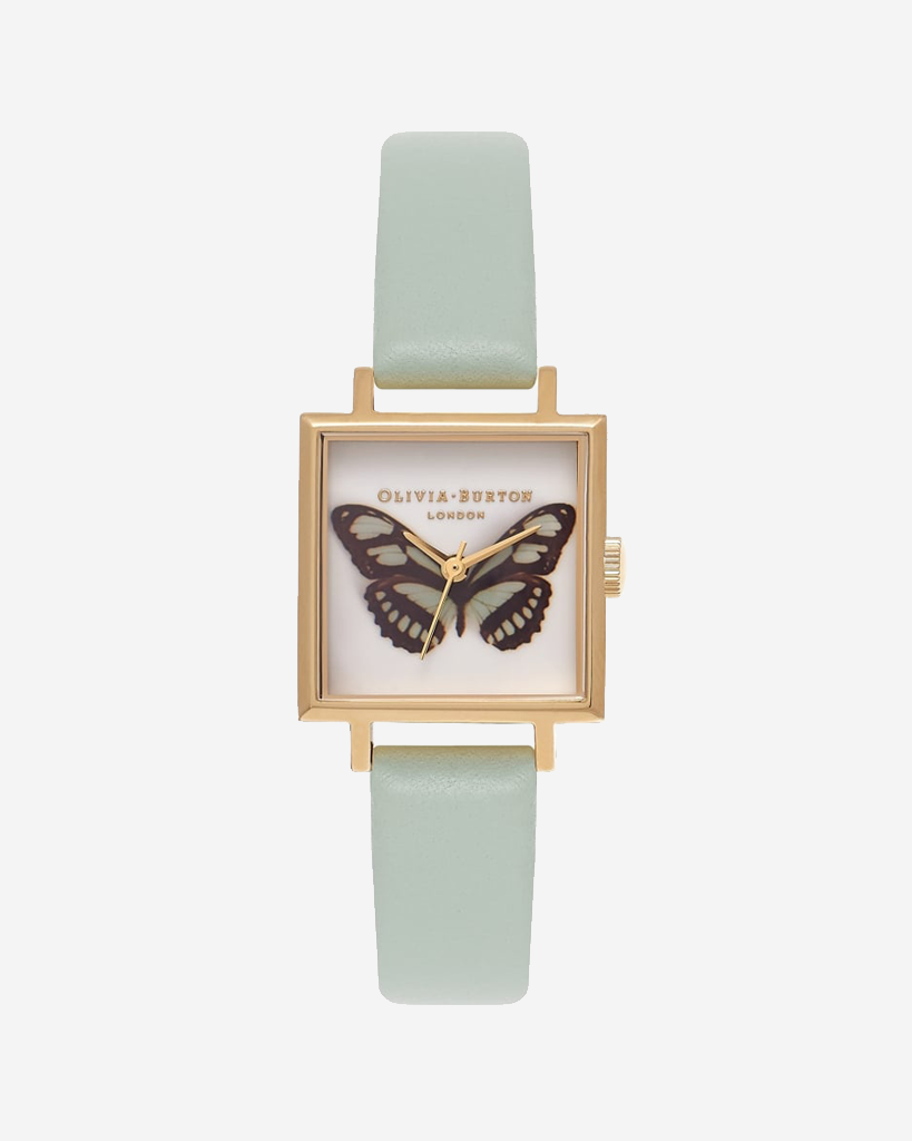 Woodland Square Dial Butterfly - Mint & Gold