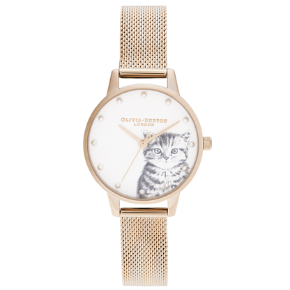 Illustrated Animals - Pearly Kitten Mesh Rose Gold