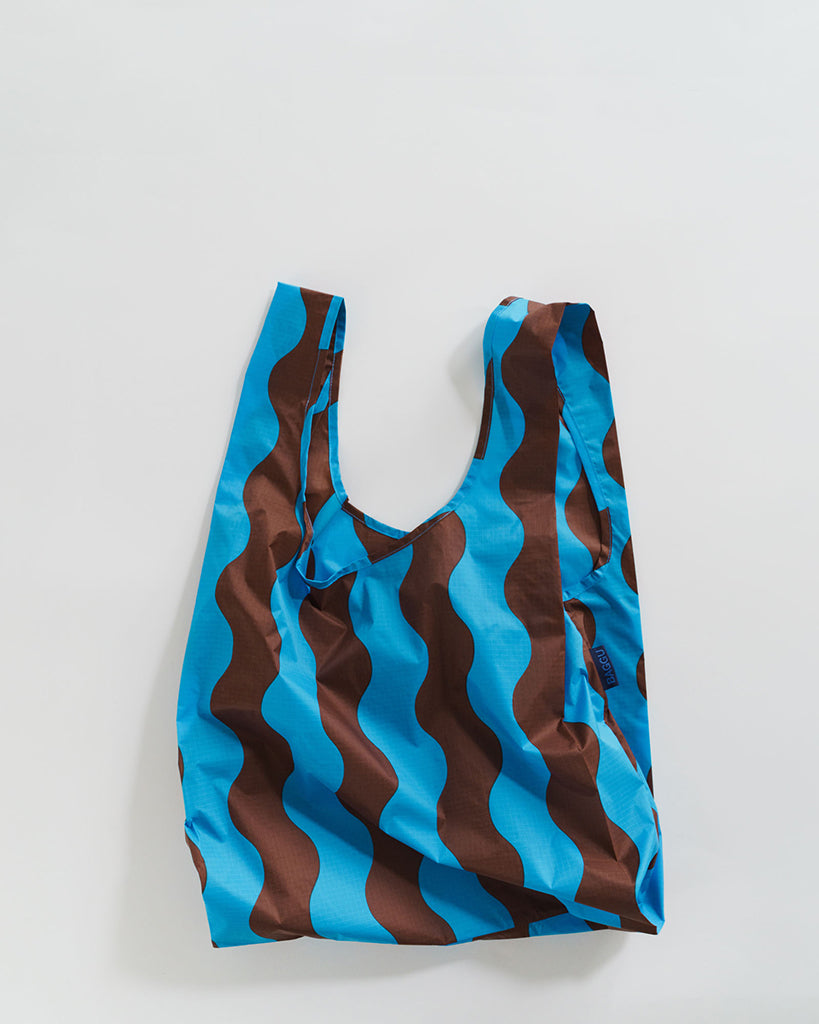 Standard Reusable Bag - Teal & Brown Wavy Stripe