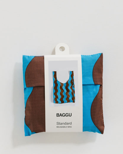 Standard Reusable Bag - Teal & Brown Wavy Stripe