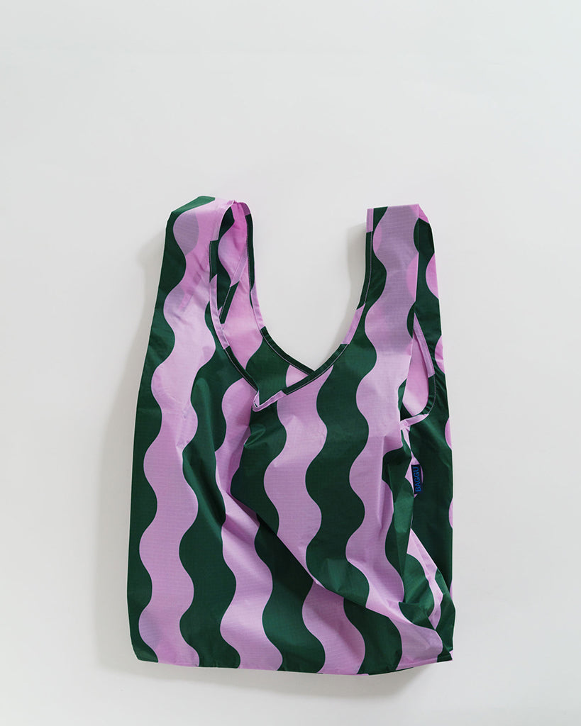 Standard Reusable Bag - Pink & Green Wavy Stripe