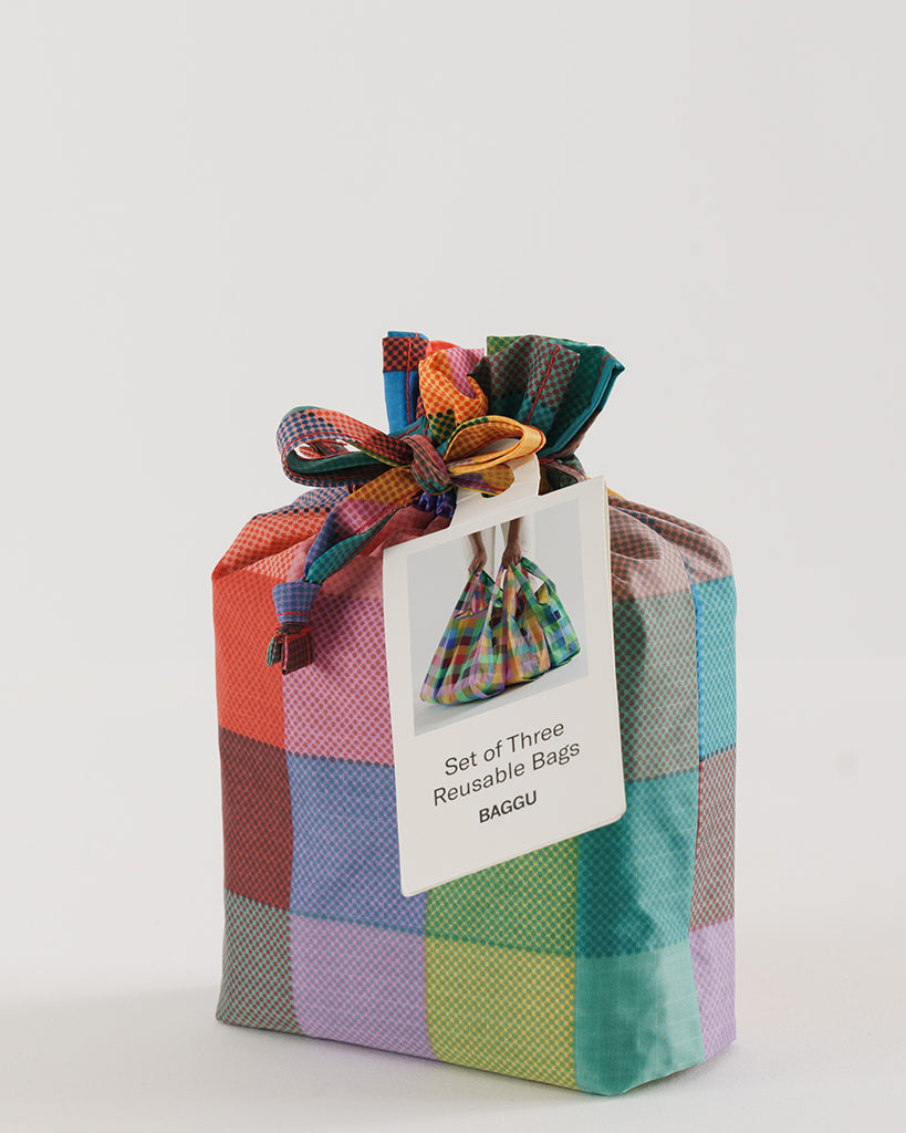 Standard Reusable Bags Set of 3 - Madras Mix
